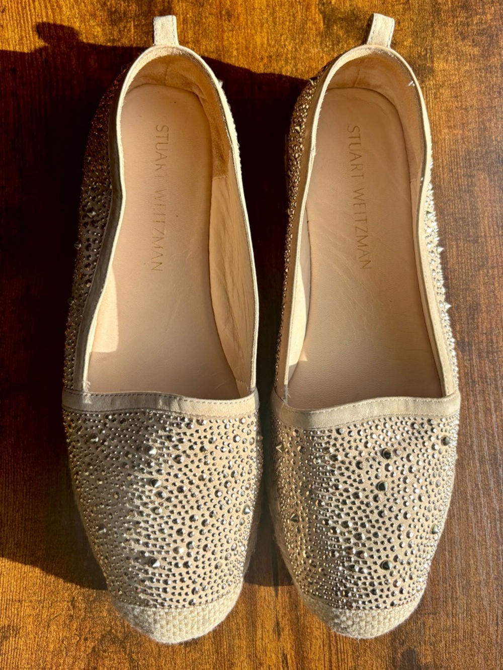 STUART WEITZMAN Nude Gold Rhinestone Espadrille Slip-On - Picture 2 of 10